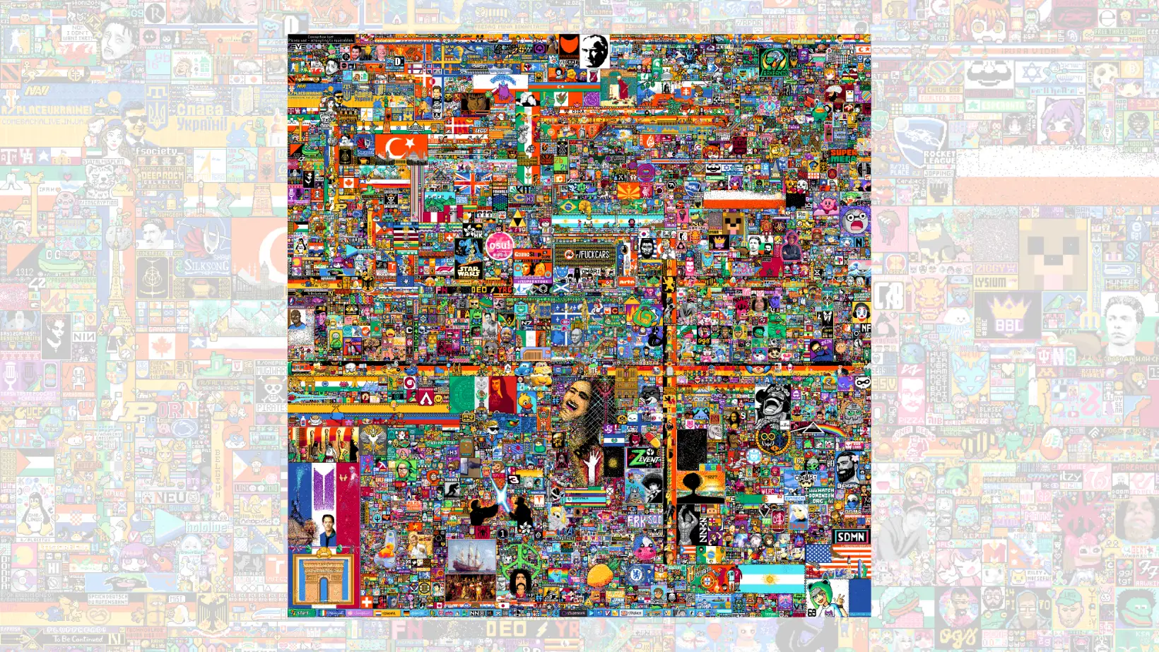 Mural final de la guerra de píxeles de Reddit en 2022.