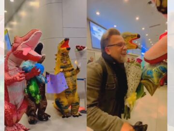 TikTok viral sobre una familia que va a buscar a su padre vestidos de dinosaurios.