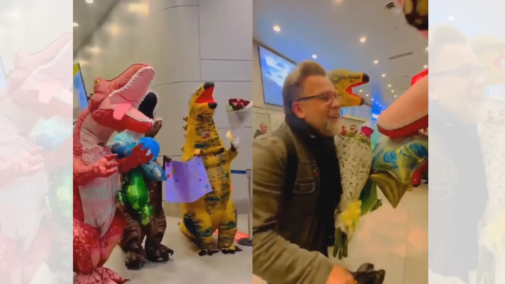 TikTok viral sobre una familia que va a buscar a su padre vestidos de dinosaurios.