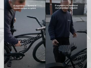 TikTok viral en la que un argentino ense&ntilde;a su bicicleta antirrobo.
