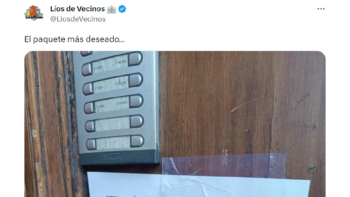 Pantallazo del tuit de @LiosdeVecinos Pantallazo del tuit de @LiosdeVecinos