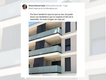 Tuit sobre la queja hacia un vecino por dar "mala imagen" a la urbanizaci&oacute;n.