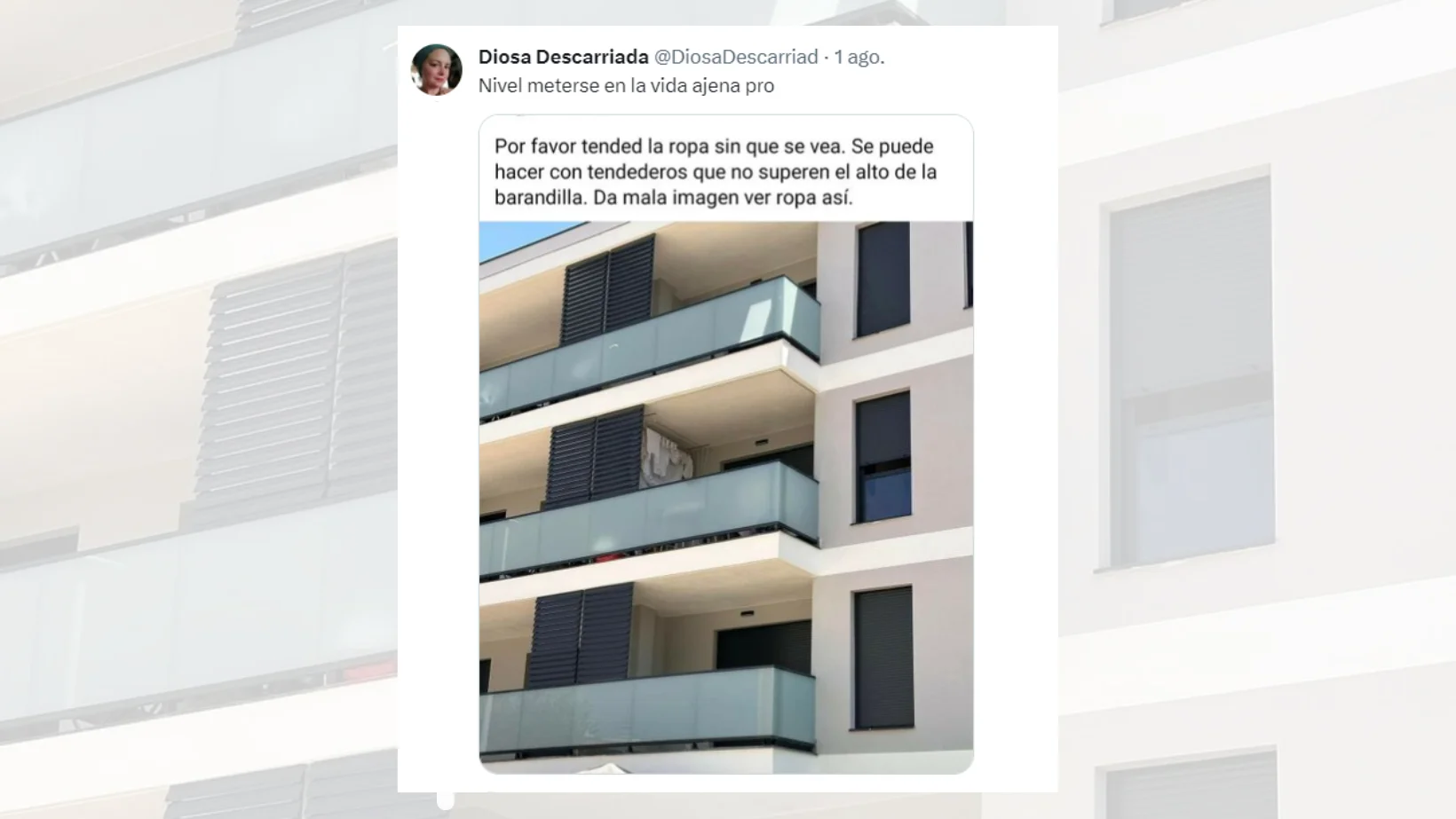 Tuit sobre la queja hacia un vecino por dar "mala imagen" a la urbanizaci&oacute;n.