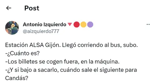 Pantallazo del tuit de @aizquierdo777 Pantallazo del tuit de @aizquierdo777