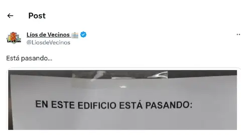 Pantallazo del tuit de @LiosdeVecinos Pantallazo del tuit de @LiosdeVecinos