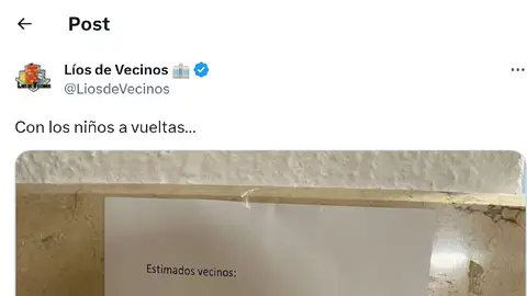 Pantallazo del tuit de @LiosdeVecinos Pantallazo del tuit de @LiosdeVecinos