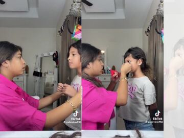 TikTok viral en el que una hermana mayor tiene que ayudar a sus dos hermanas peque&ntilde;as.