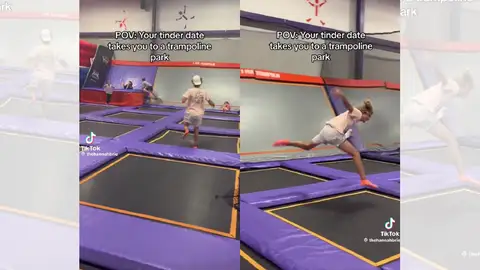 TikTok viral sobre su cita en el parque de colchonetas. TikTok viral sobre su cita en el parque de colchonetas.