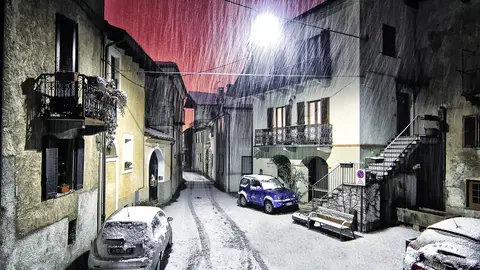 Fotografía de un pueblo nevado. Fotografía de un pueblo nevado.