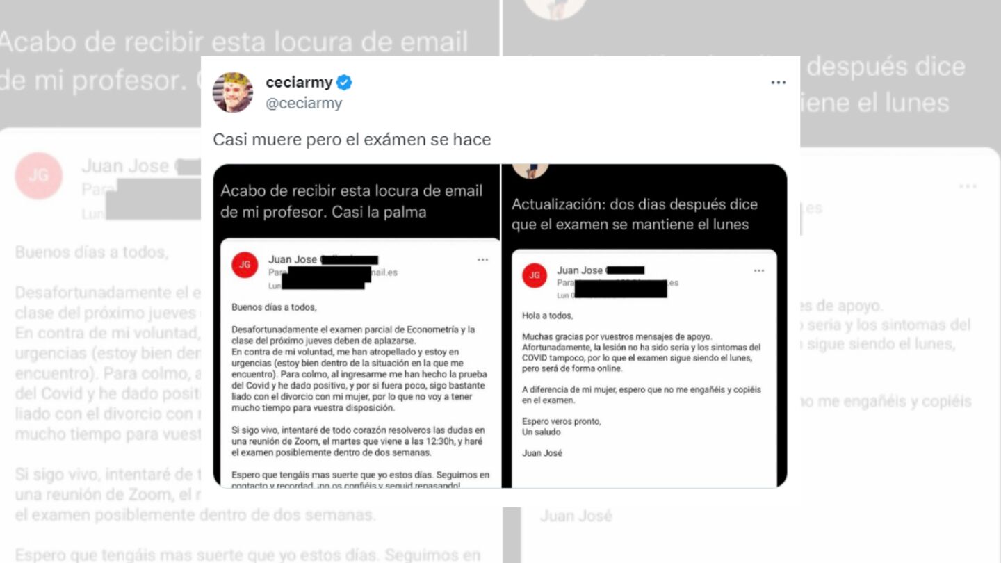 Tuit viral sobre los correos de un profesor.