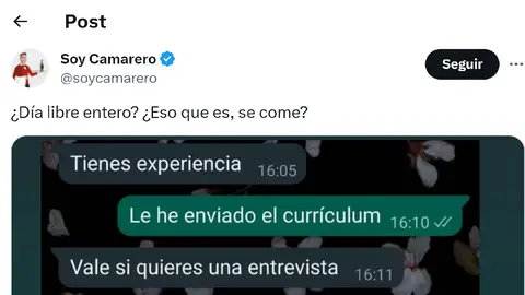 Pantallazo del tuit de @soycamarero Pantallazo del tuit de @soycamarero