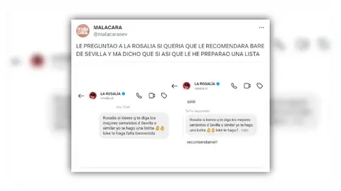 La surrealista conversación de Rosalía por MD. La surrealista conversación de Rosalía por MD.