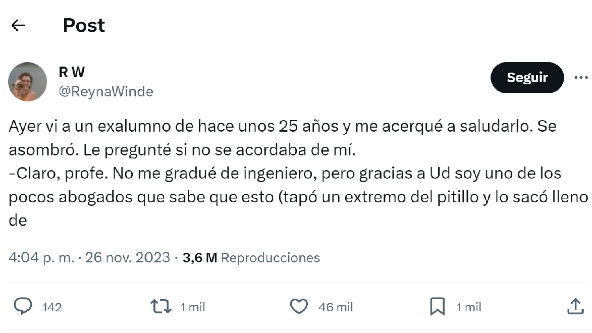 Pantallazo del tuit de @ReynaWinde Pantallazo del tuit de @ReynaWinde