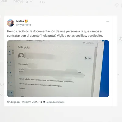 Tuit viral sobre el correo en el que escribieron "hola puta" como asunto.