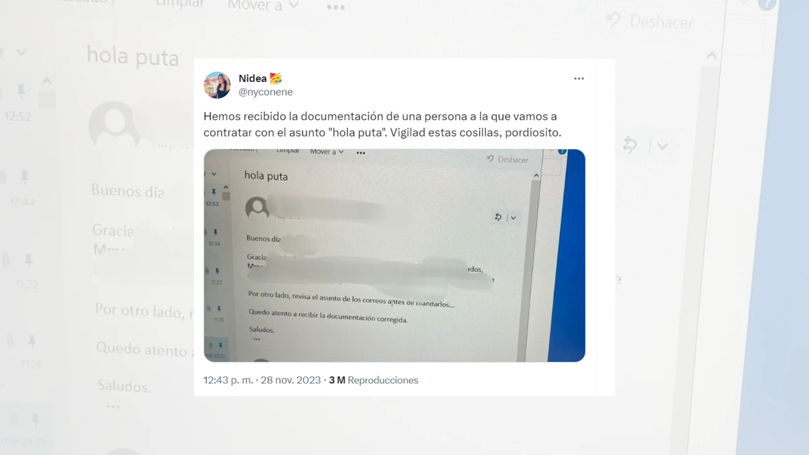 Tuit viral sobre el correo en el que escribieron "hola puta" como asunto.