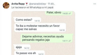 Le hackean el perfil de WhatsApp a su padre y las conversaciones que tiene con el estafador son brutales