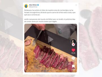 Tuit viral de Álex Chiner sobre la mejor forma de cocinar la carne.