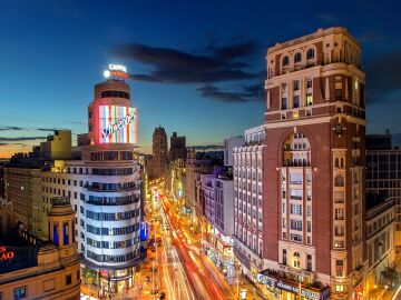 Vistas desde lo alto de la Plaza del Callao de Madrid.
