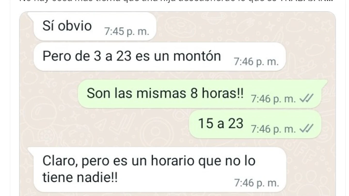 Tuit hija quejándose del trabajo Conversación WhatsApp hija y madre