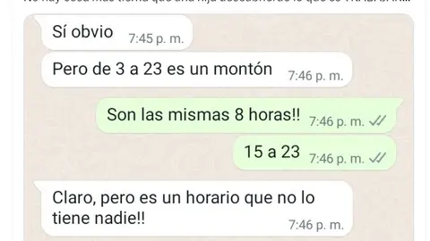 Tuit hija quejándose del trabajo Conversación WhatsApp hija y madre