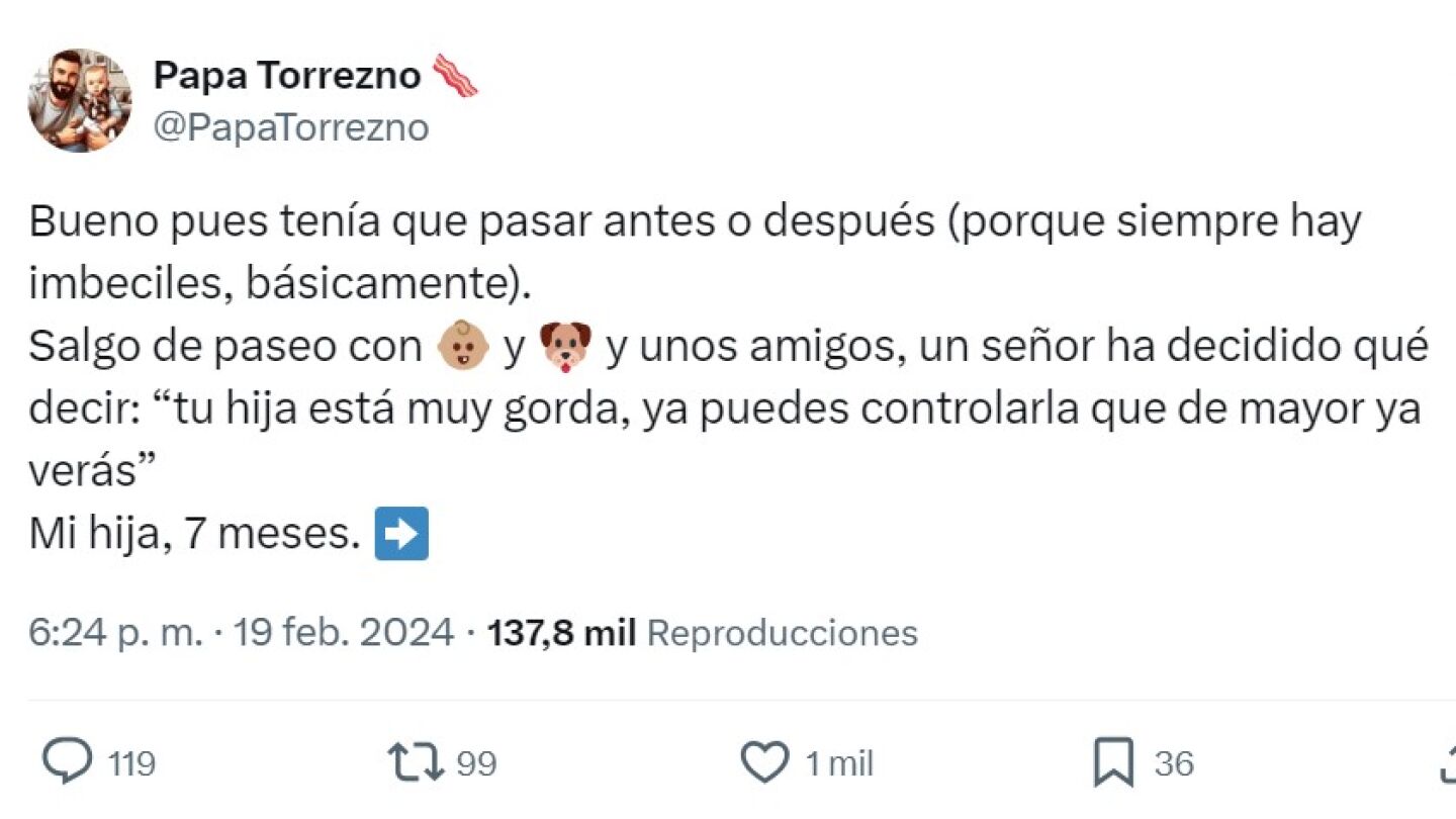 Tuit hombre llama gorda a beb&eacute; de 7 meses