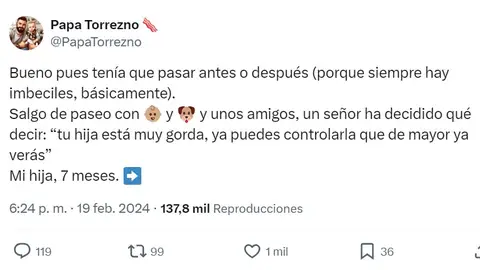 Tuit hija de 7 meses Tuit hombre llama gorda a bebé de 7 meses