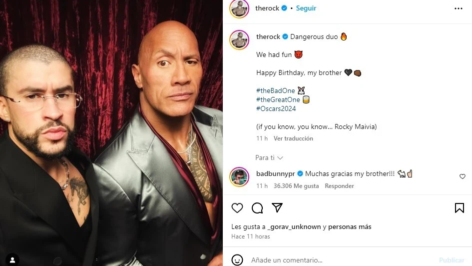 Foto de The Rock junto a Bad Bunny