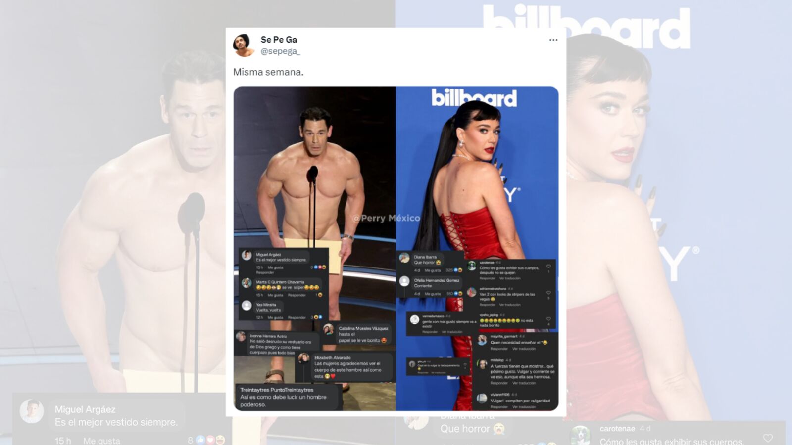 Critican a Katy Perry por su vestuario atrevido, y aplauden a John Cena por su desnudo: el doble rasero de las redes