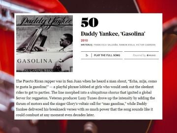 Gasolina de Daddy Yankee en las 500 mejores de la Rolling Stone