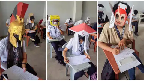 Usan sombreros para evitar copiar en exámenes Usan sombreros para evitar copiar en exámenes