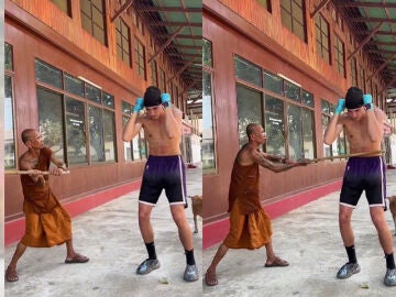 Plex entrenando con un monje budista