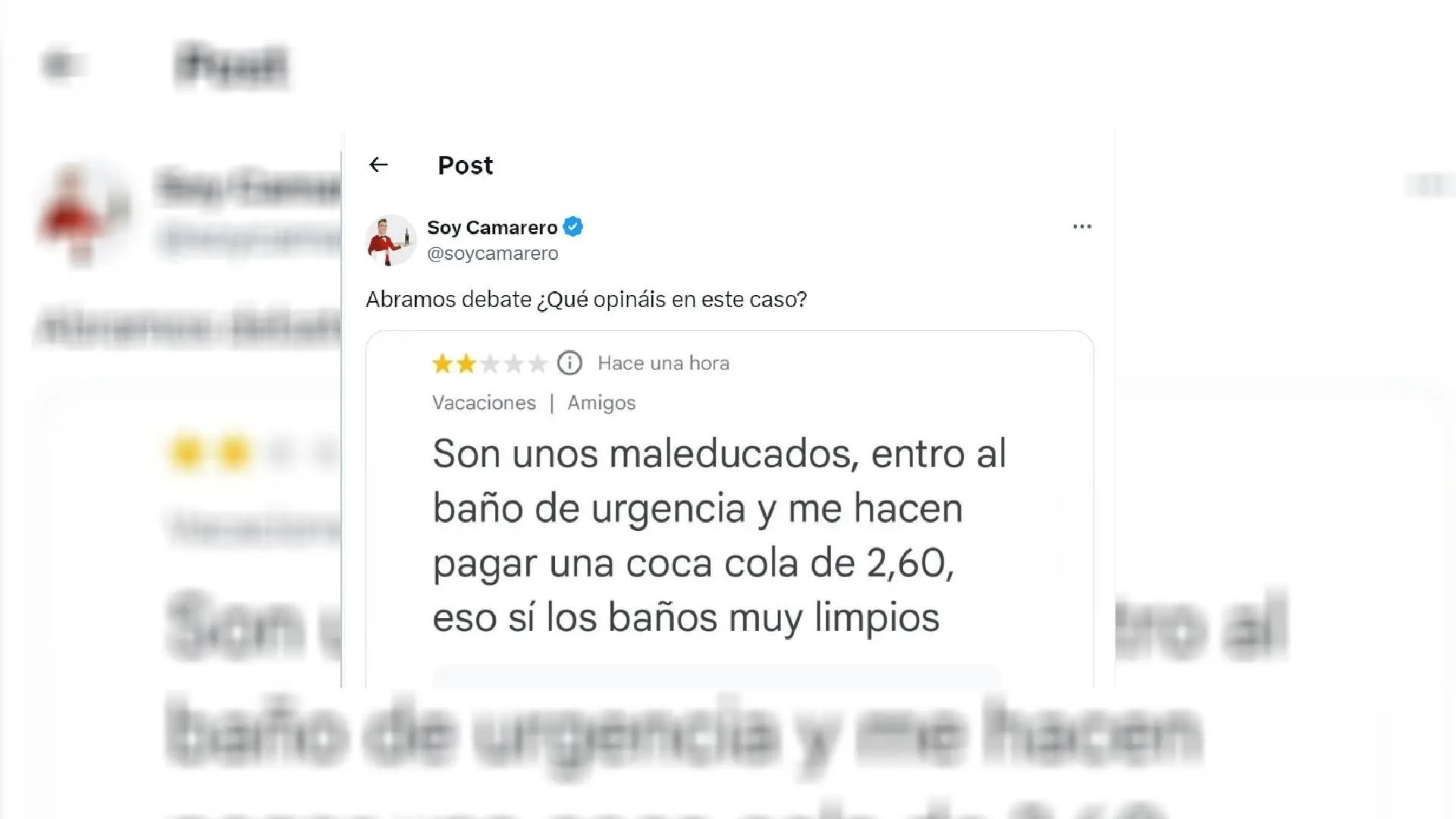 Tuit debate uso ba&ntilde;o del bar