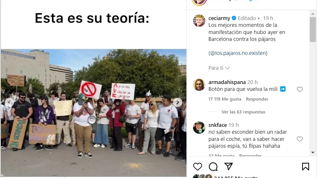 Publicaci&oacute;n de Instagram sobre manifestaci&oacute;n contra los p&aacute;jaros