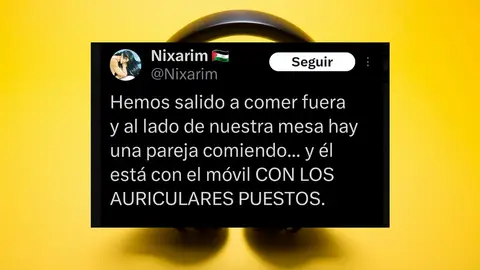 Un tuitero se queja de un hombre que utiliza auriculares en un restaurante Un tuitero se queja de un hombre que utiliza auriculares en un restaurante