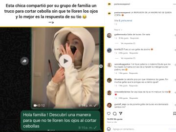 Esta chica comparti&oacute; por su grupo de familia un truco para cortar cebolla sin que te lloren los ojos