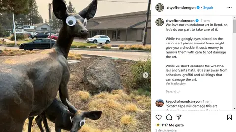 Un ayuntamiento de Estados Unidos pide a sus vecinos que dejen de ponerles ojos de broma a las estatuas Un ayuntamiento de Estados Unidos pide a sus vecinos que dejen de ponerles ojos de broma a las estatua