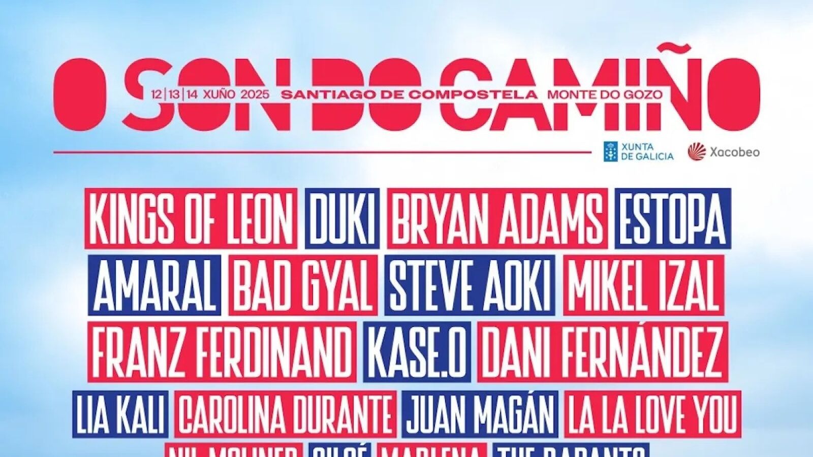 Kings Of Leon, Duki, Bryan Adams, Estopa, Bad Gyal, Mikel Izal, Franz Ferdinand o Amara en el O Son Do Camiño 2025.