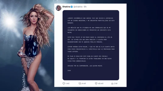 Shakira suspende su concierto en Lima tras ser hospitalizada de urgencia Shakira suspende su concierto en Lima tras ser hospitalizada de urgencia