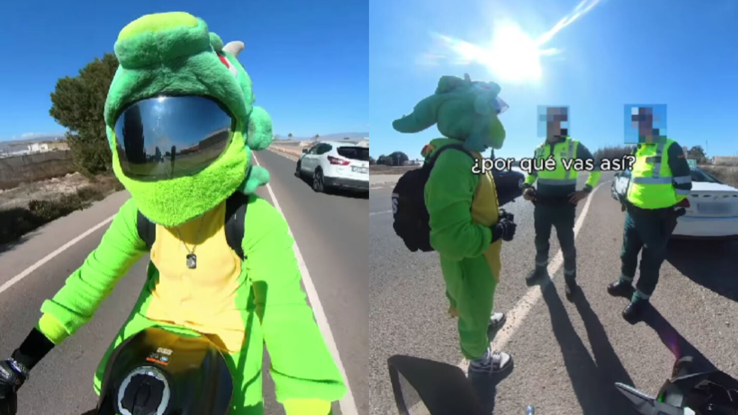Un motorista disfrazado, parado por la Guardia Civil