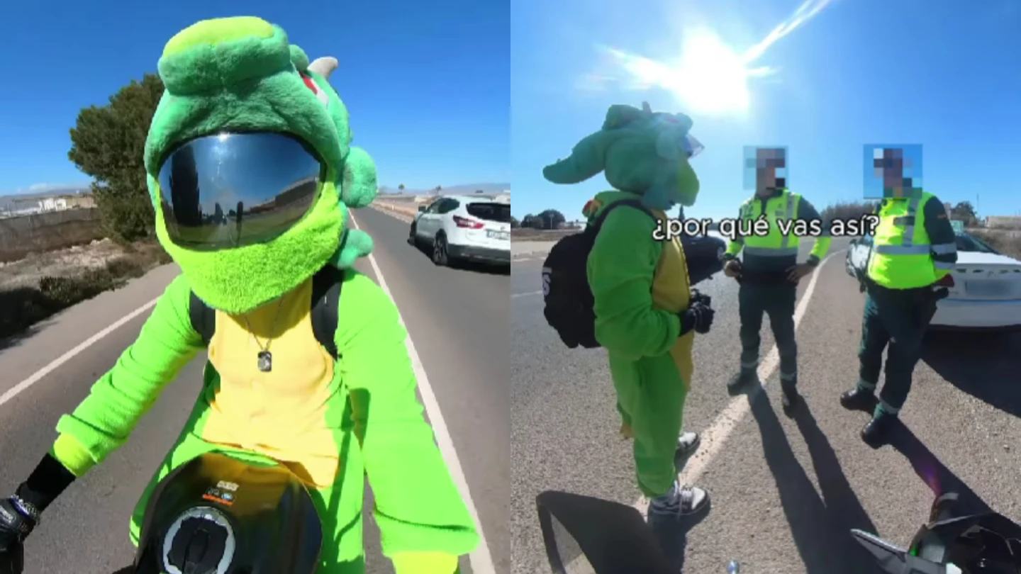 Un motorista disfrazado, parado por la Guardia Civil Un motorista disfrazado, parado por la Guardia Civil