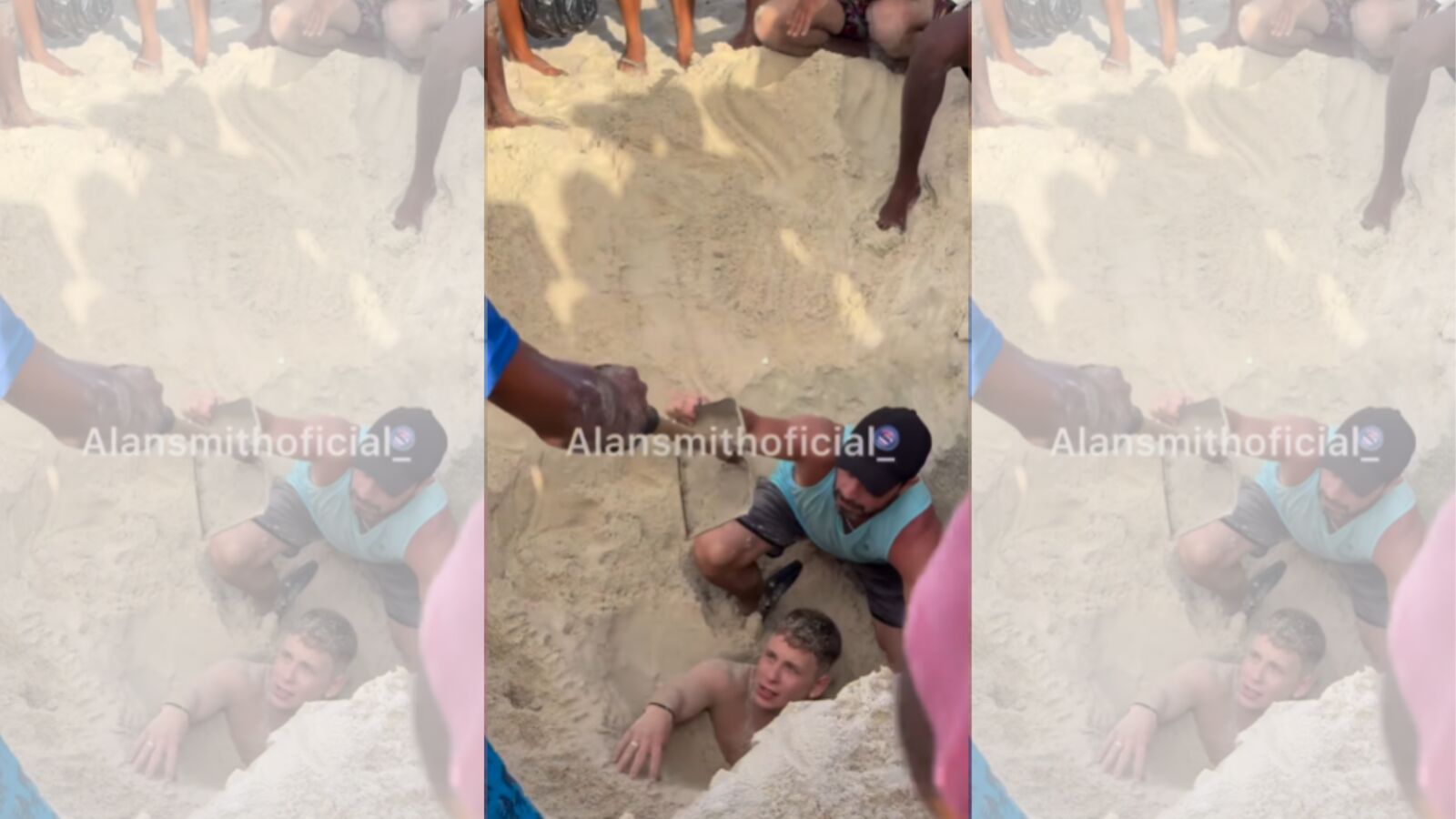 El momento viral en el que un hombre tiene que ser rescatado tras hacer un agujero en la arena y no poder salir