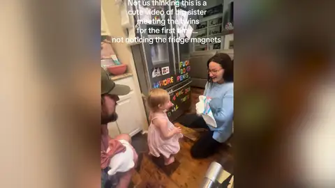 Niña conoce a sus hermanas gemelas Niña conoce a sus hermanas gemelas