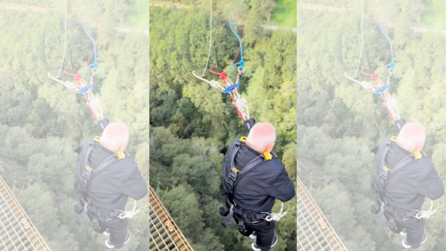 Graba a su abuelo haciendo puenting