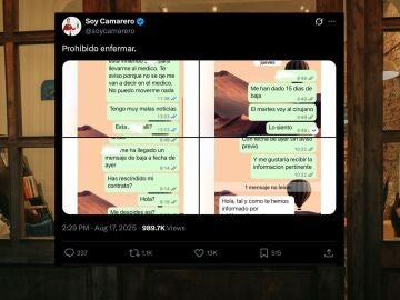 Conversacionales viral de una camarera despedida por baja m&eacute;dica 