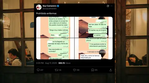 Conversacionales viral de una camarera despedida por baja médica Conversacionales viral de una camarera despedida por baja médica