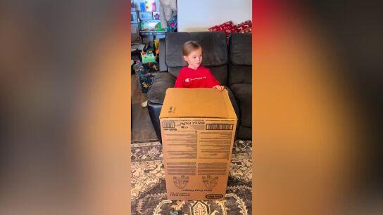 Un gallina sale de una caja de regalo de Navidad y asusta a todos