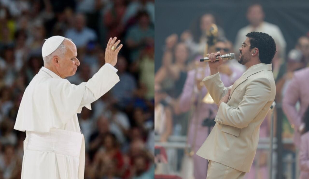 El papa Le&oacute;n XVI y Bad Bunny