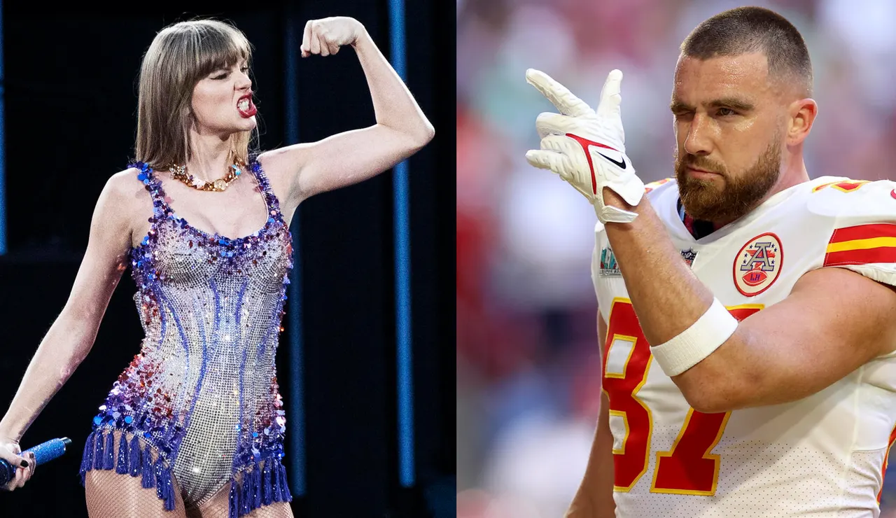 dos fotografías de archivo de la cantante estadounidense Taylor Swift y el jugador de Chiefs Travis Kelce