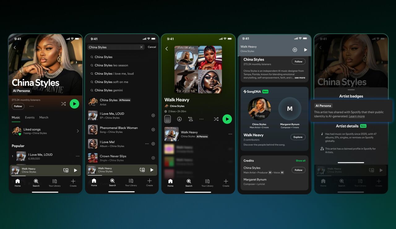 La etiqueta 'IA Persona' creada por Spotify para identificar perfiles de artistas generados por inteligencia artificial