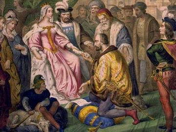 Isabel la Cat&oacute;lica en uno de los encuentros con Cristobal Col&oacute;n